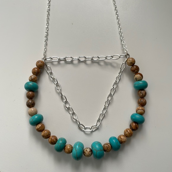 Turquoise and brown gemstone statement necklace - Picture 7 of 10